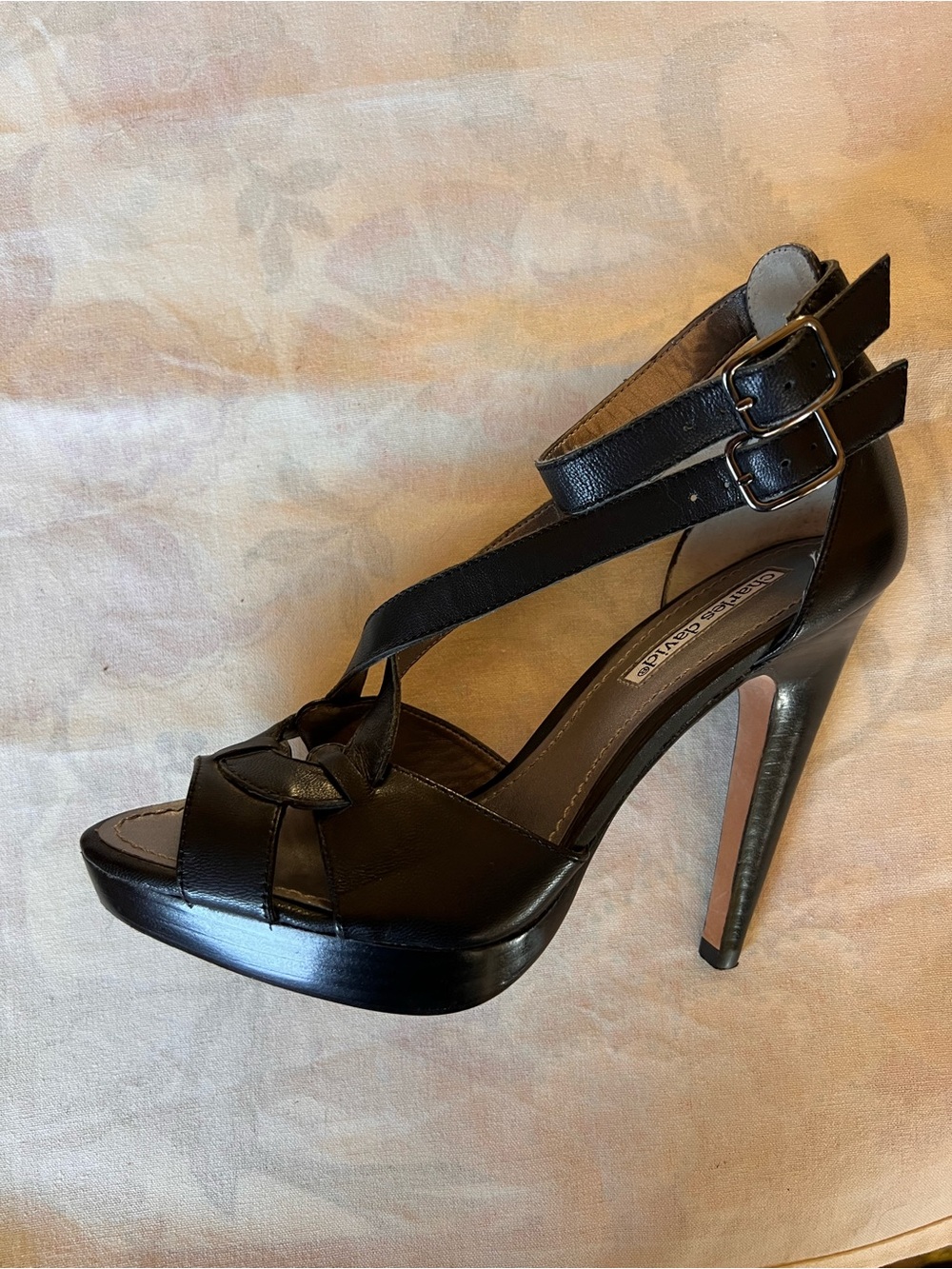 Charles David Black Double-Strap Platform Stiletto Sandals